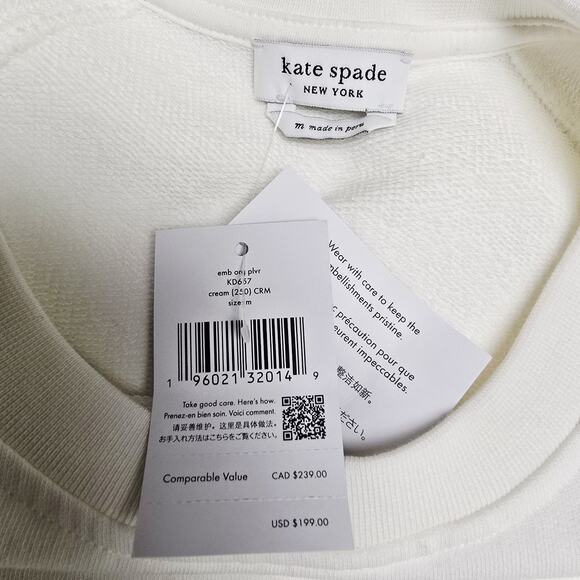 Kate Spade New York Pullover Size M Orange Beaded Short Puff Sleeve Ivory NWT - Picture 8 of 12